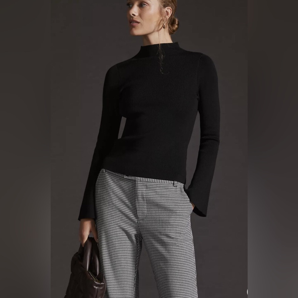 NWOT Anthropologie Maeve Arlowe Bell-Sleeve Mock Neck Sweater Black Size M
